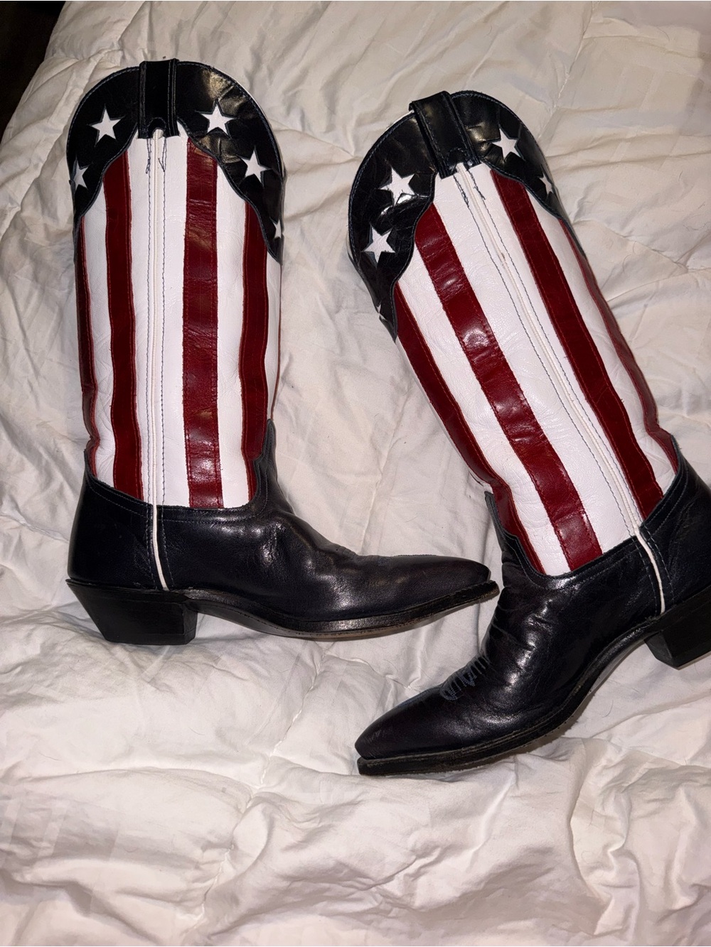 Women’s Vintage Code West Leather Cowboy Boots with American Flag Shaft